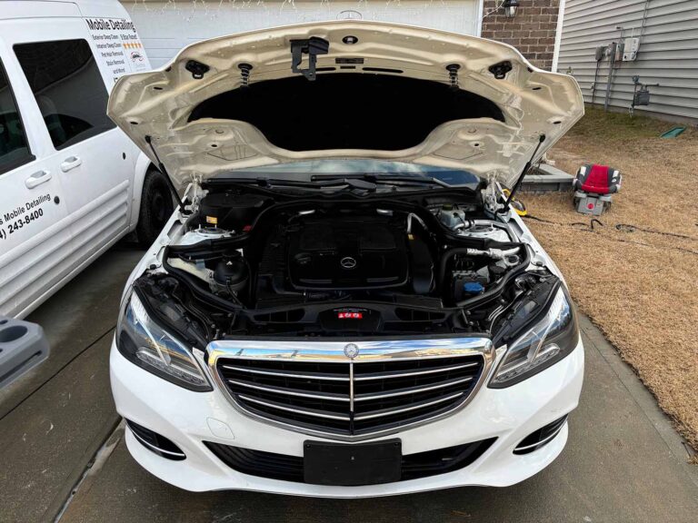 A customer's engine bay after we cleaned it out.